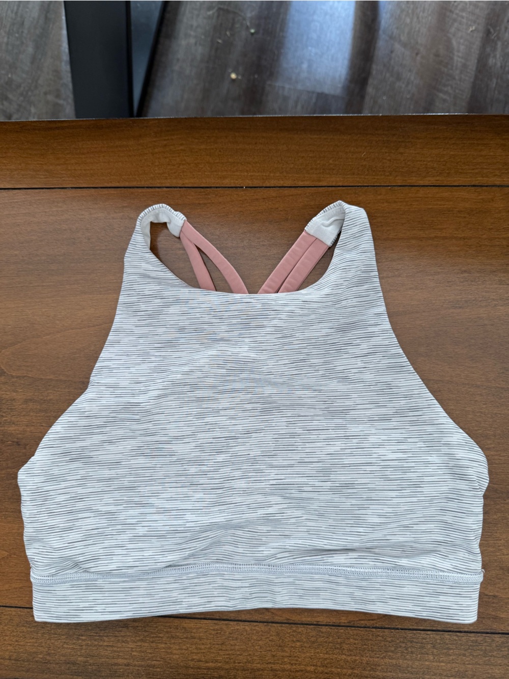 lululemon athletica Light Gray Stripe Sports Bra with Pink Straps